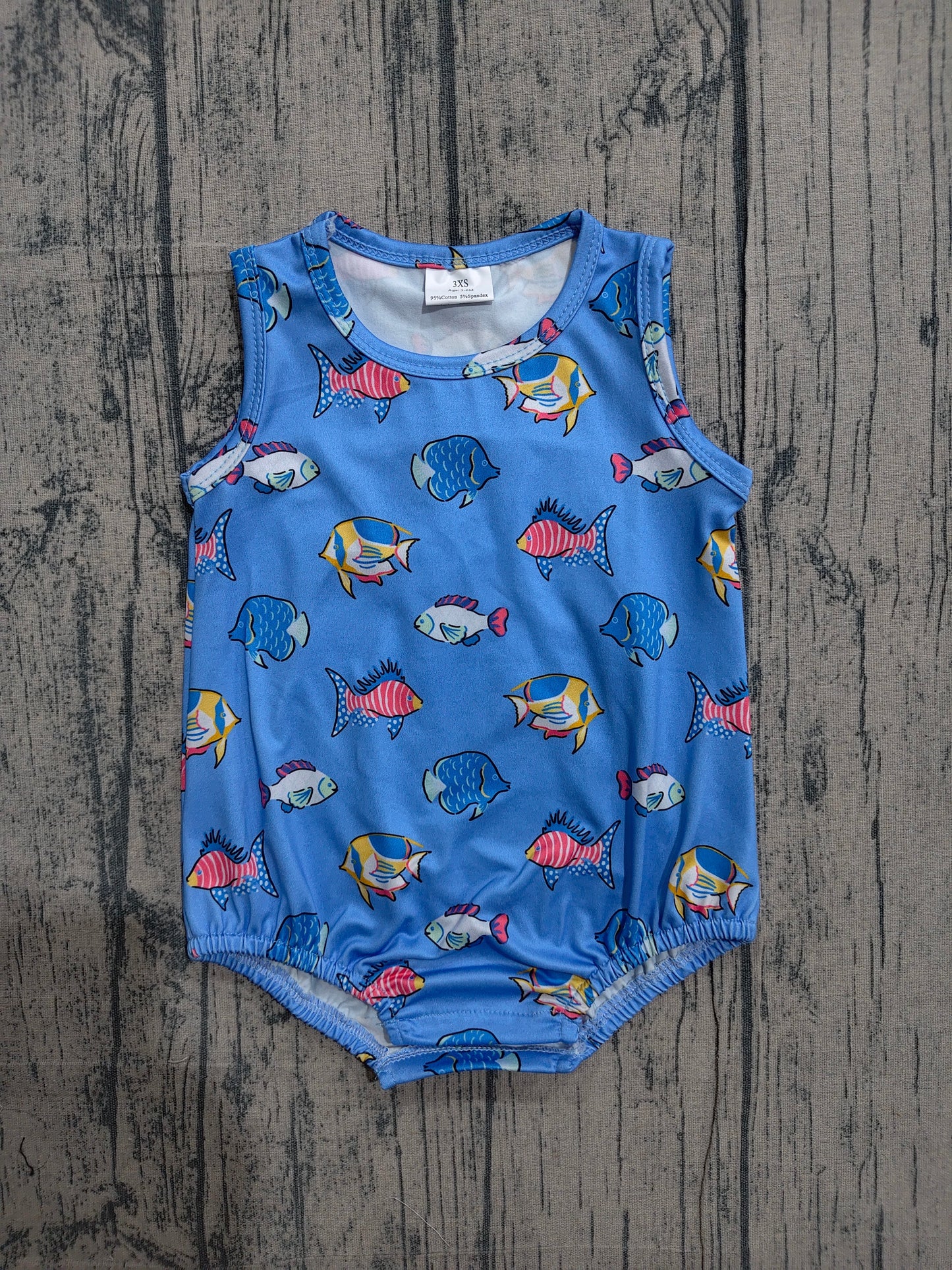 4.1 SR4151 Sample No Moq Baby Boys Sleeveless Red Blue Fishes 4th of July Romper Preorder