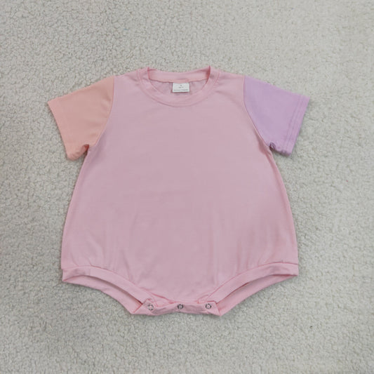 SR4156 RTS NO MOQ （In stock）Short sleeves cotton pink baby girls summer romper