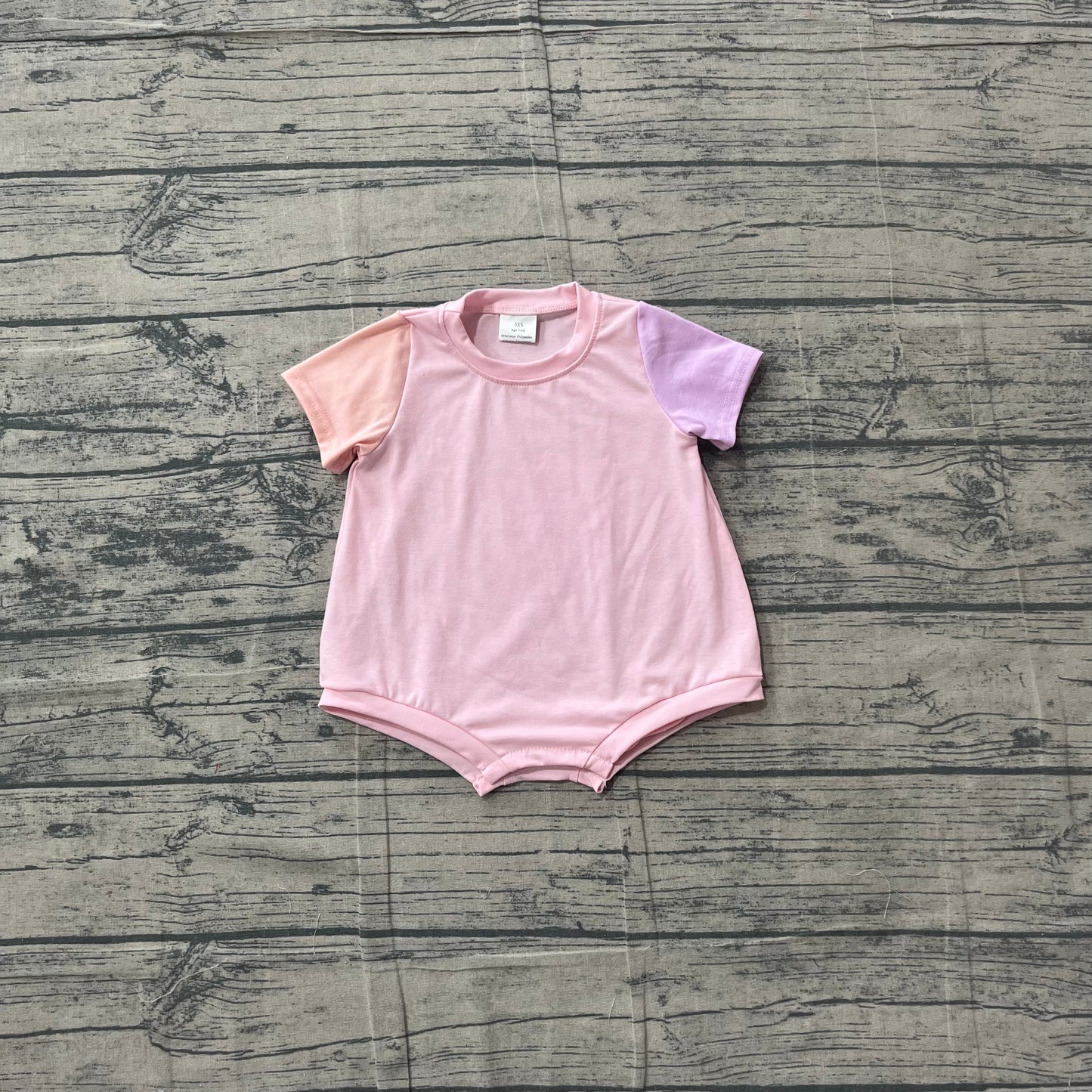 4.26 SR4156 Sample No Moq Baby Girls Pink Patchwork Short Sleeve Romper