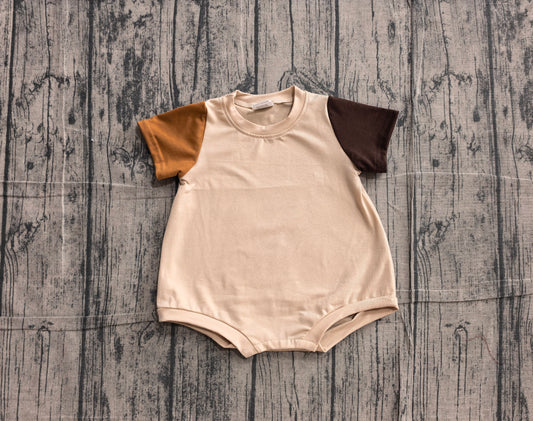 SR4157 Sample No Moq Baby Boys Khaki Patchwork Short Sleeve One Piece Romper