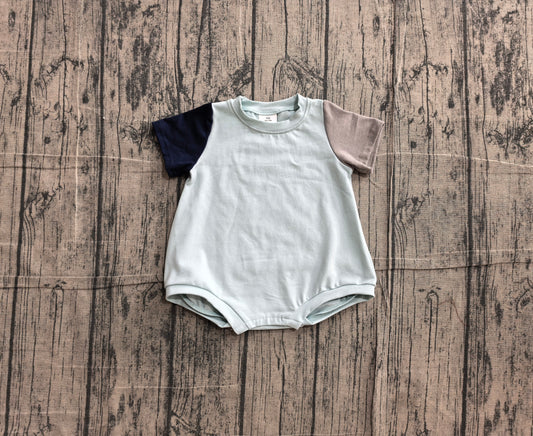SR4158 Sample No Moq Baby Boys Khaki Patchwork Short Sleeve One Piece Romper