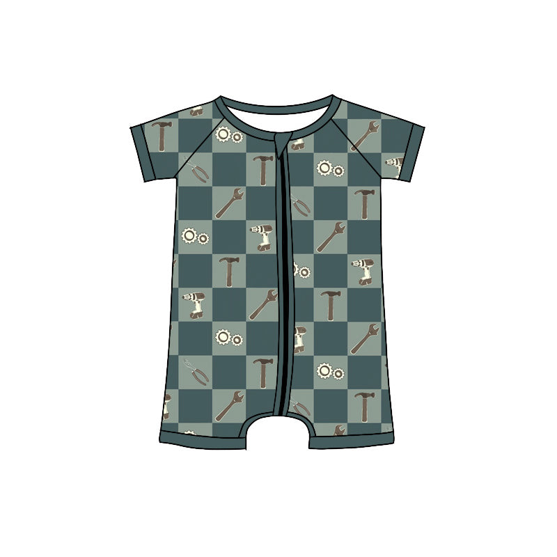 4.8 Pre order No Moq Baby Boys Checked Tools Top Short Pajamas Clothes Set and romper