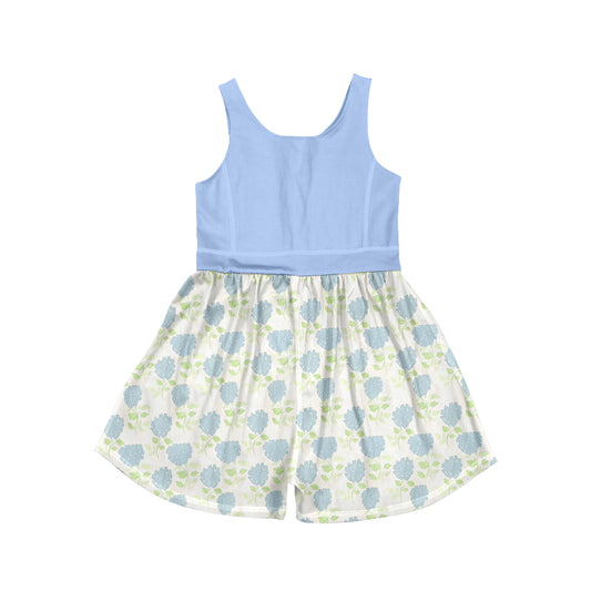 4.9 SR4173 Pre order No Moq Baby Girls Blue Sleeveless Flowers Plaid Yoga Active Jumpsuits