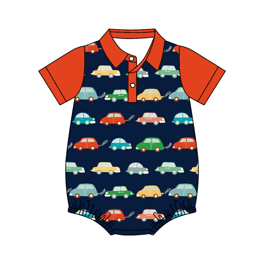 4.11 Pre Order No moq Baby Boys Short Sleeve Planes Trains Button Romper