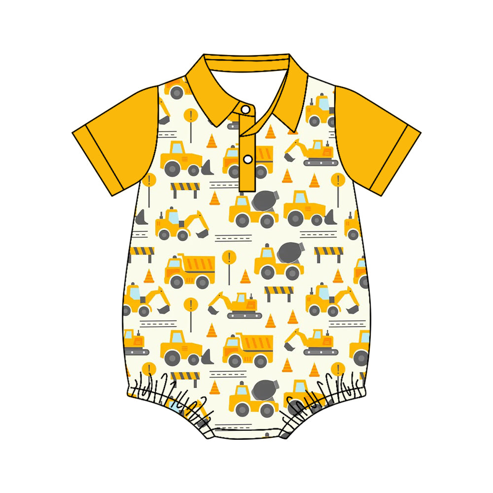 4.11 Pre Order No moq Baby Boys Short Sleeve Planes Trains Button Romper