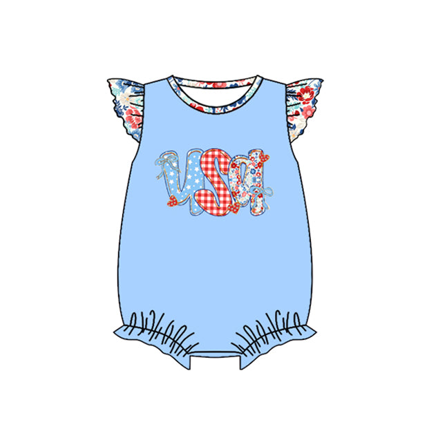 4.15 SR4186 Pre Order No moq Baby kids Patriotic Ruffle Sleeveless Bubble Bodysuit Romper