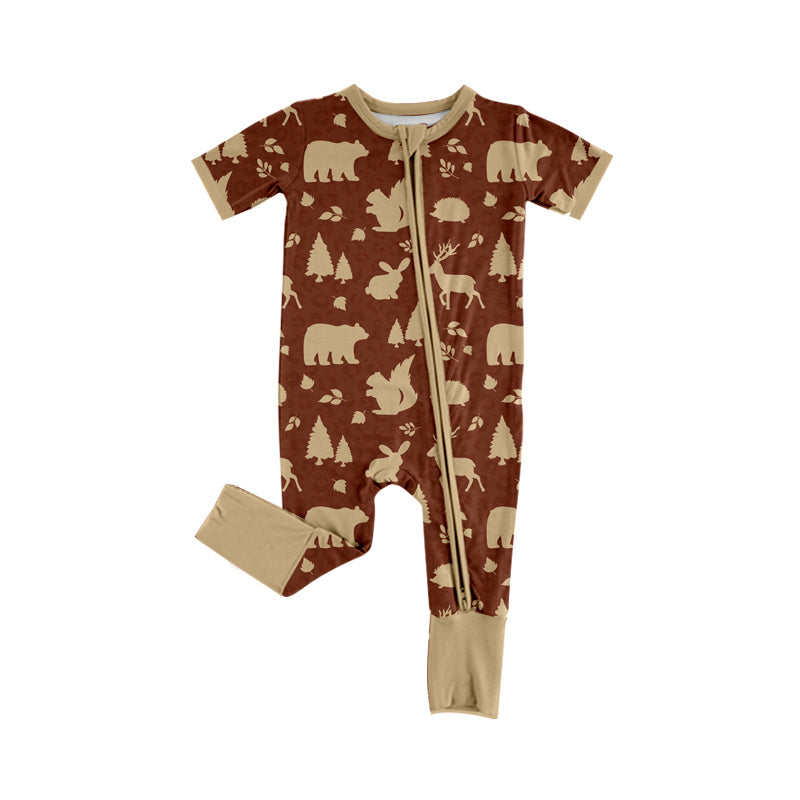 4.15 Pre Order No moq Woodland Baby boys Footed Zip Pajamas