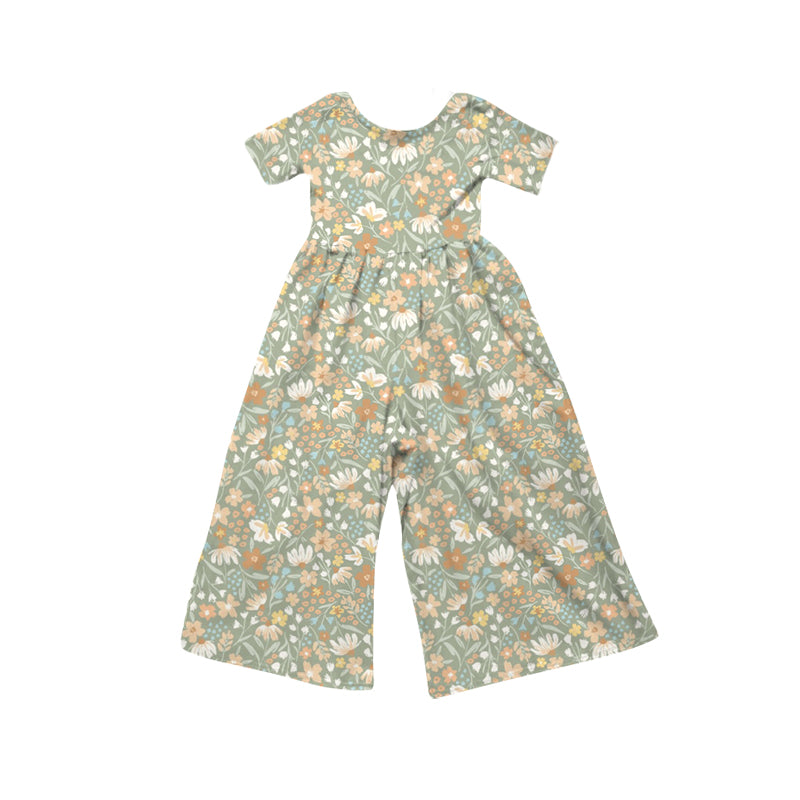4.16 Pre order No Moq Baby Girls Short Sleeve Colorful Flowers Jumpsuits
