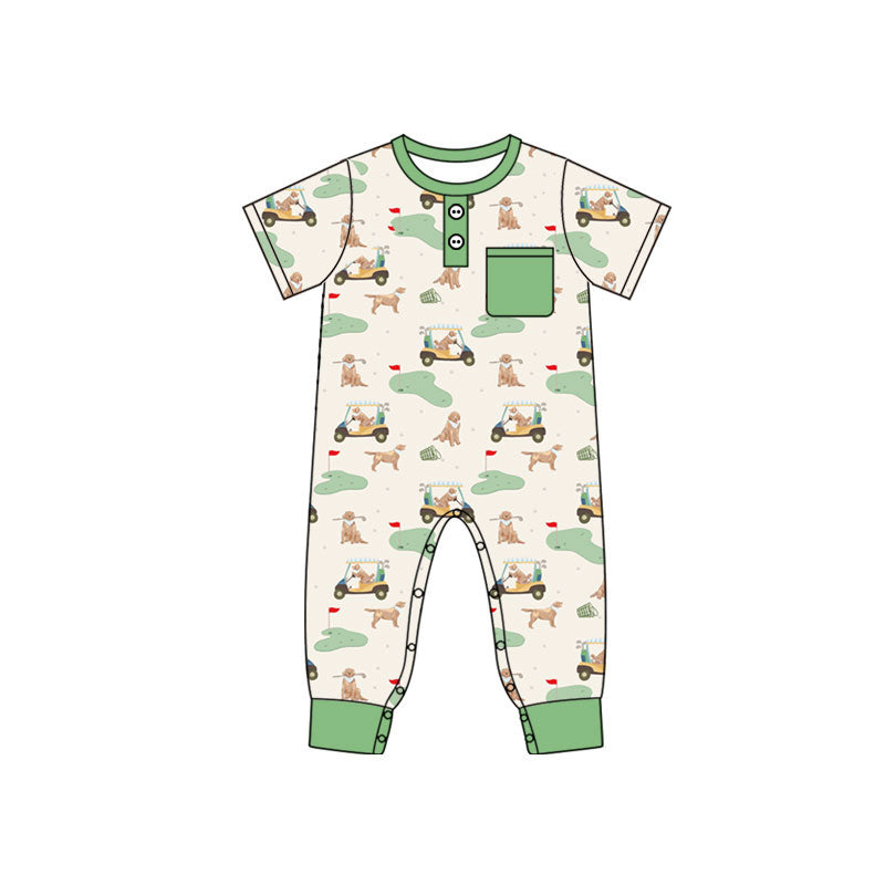4.17 Pre Order No moq Baby Boys Short Sleeve Golf Button Pocket Rompers