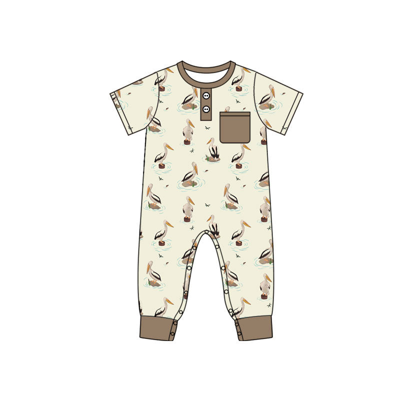 4.17 Pre Order No moq Baby Boys Short Sleeve Golf Button Pocket Rompers