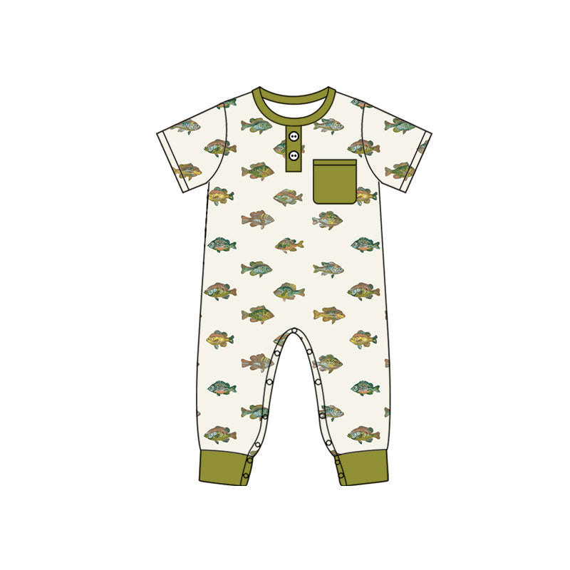 4.17 Pre Order No moq Baby Boys Short Sleeve Golf Button Pocket Rompers