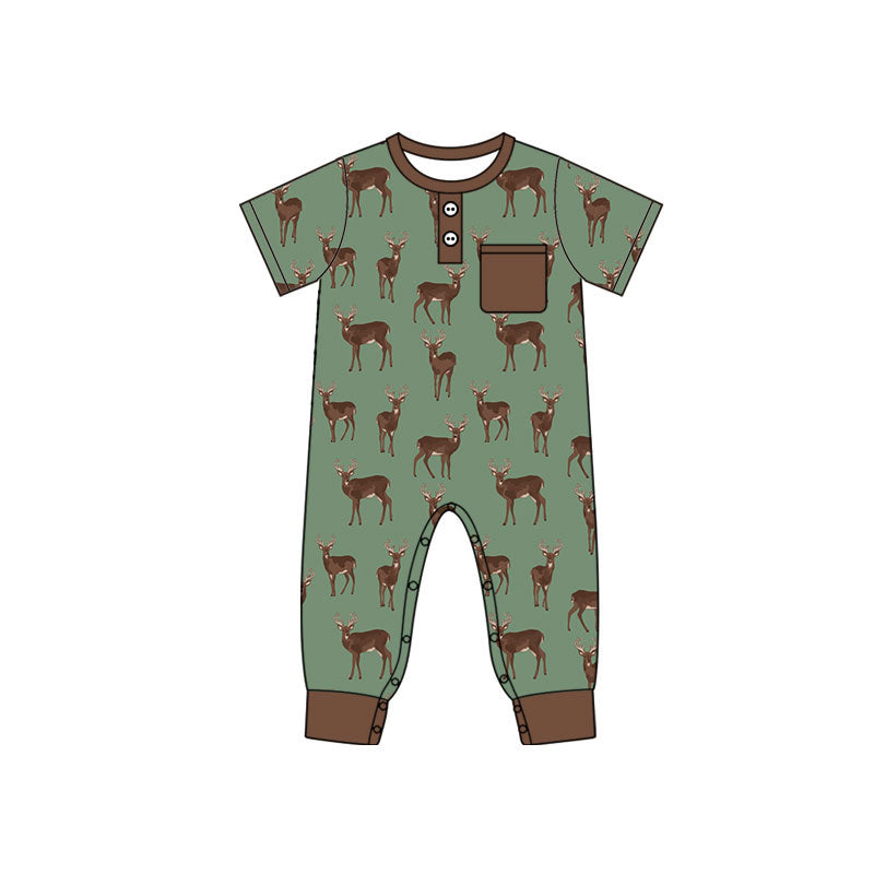 4.17 Pre Order No moq Baby Boys Short Sleeve Golf Button Pocket Rompers