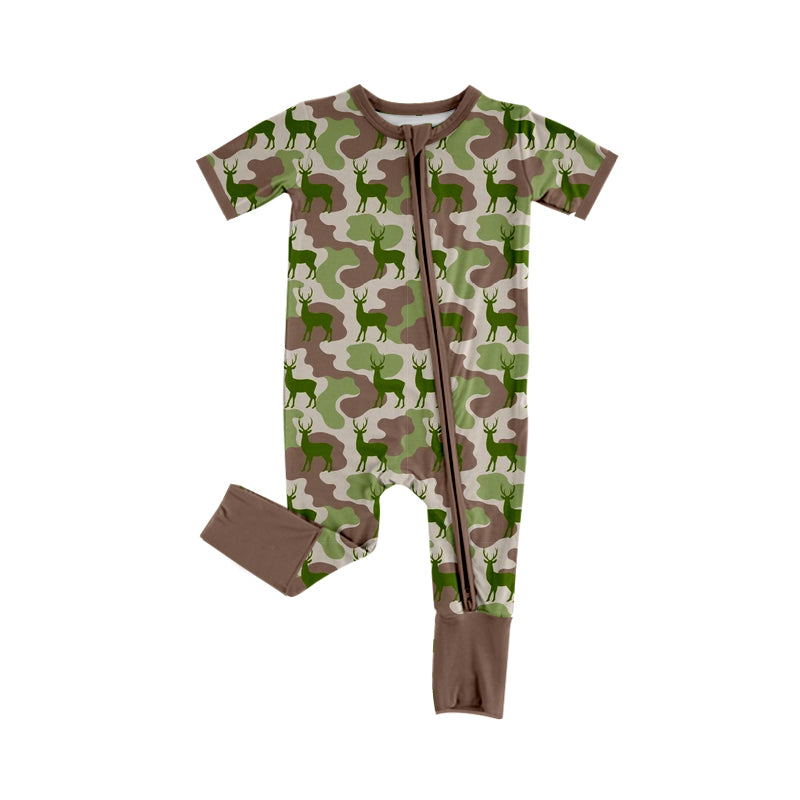 4.18 Pre Order No moq Baby Boys Southern Camo Deer Two Way Zip Convertible Hunting Rompers