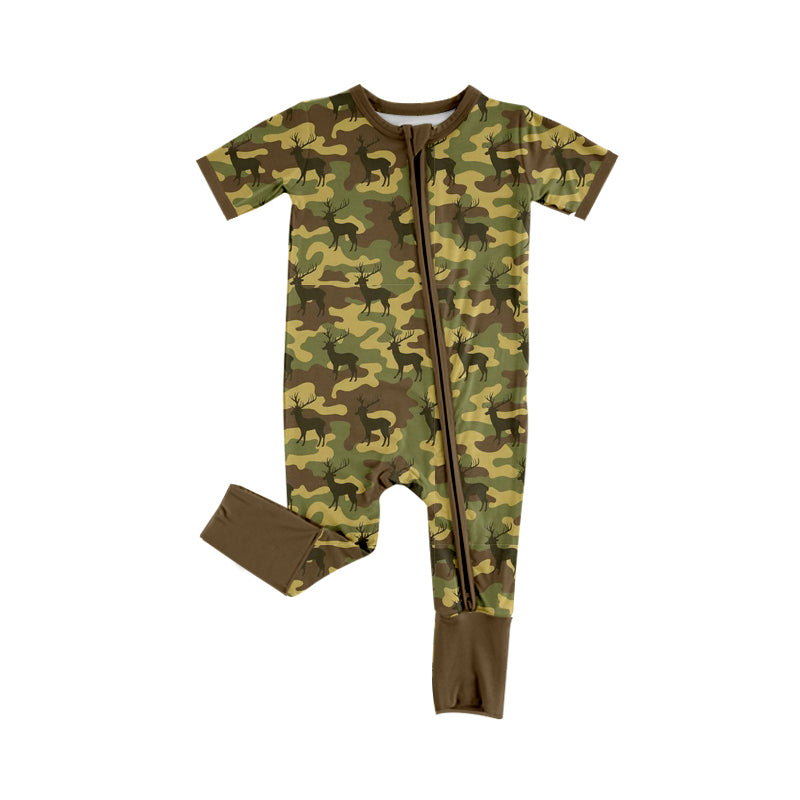 4.18 Pre Order No moq Baby Boys Southern Camo Deer Two Way Zip Convertible Hunting Rompers