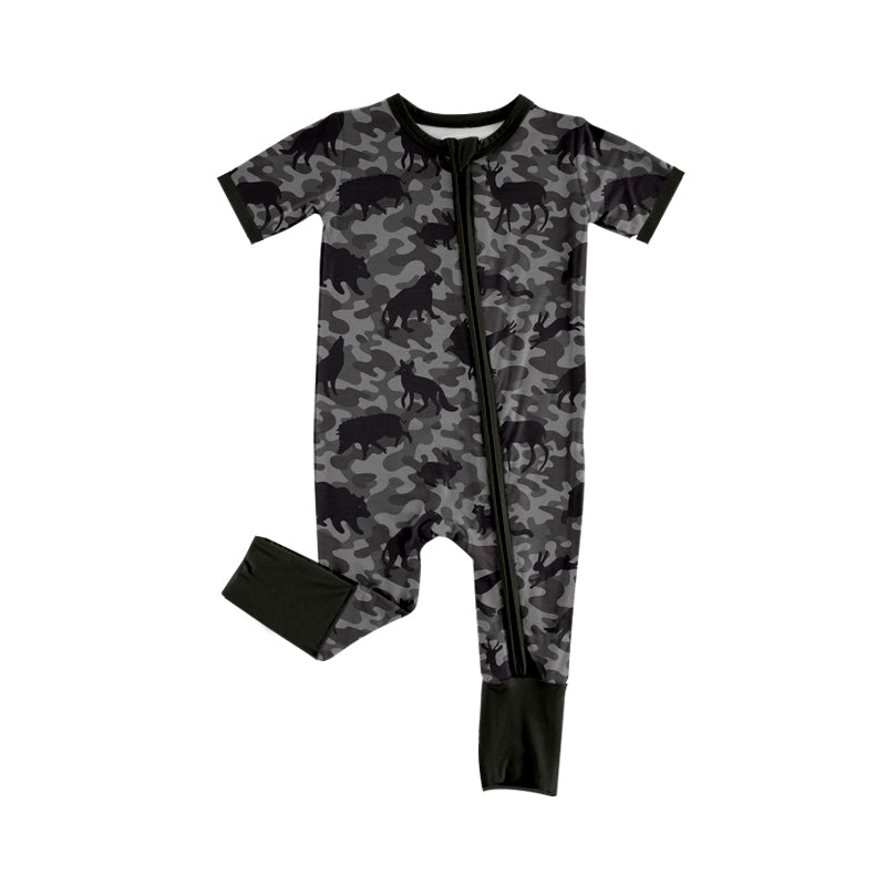 4.18 Pre Order No moq Baby Boys Southern Camo Deer Two Way Zip Convertible Hunting Rompers