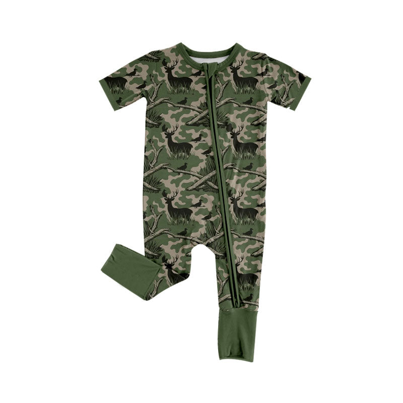 4.18 Pre Order No moq Baby Boys Southern Camo Deer Two Way Zip Convertible Hunting Rompers
