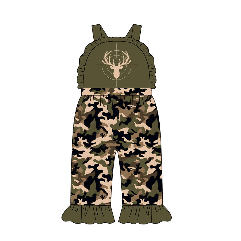 4.21 Pre order No Moq Baby Girls Strap Duck Leaves Camo Ruffle Pant Hunting Jumpsuits