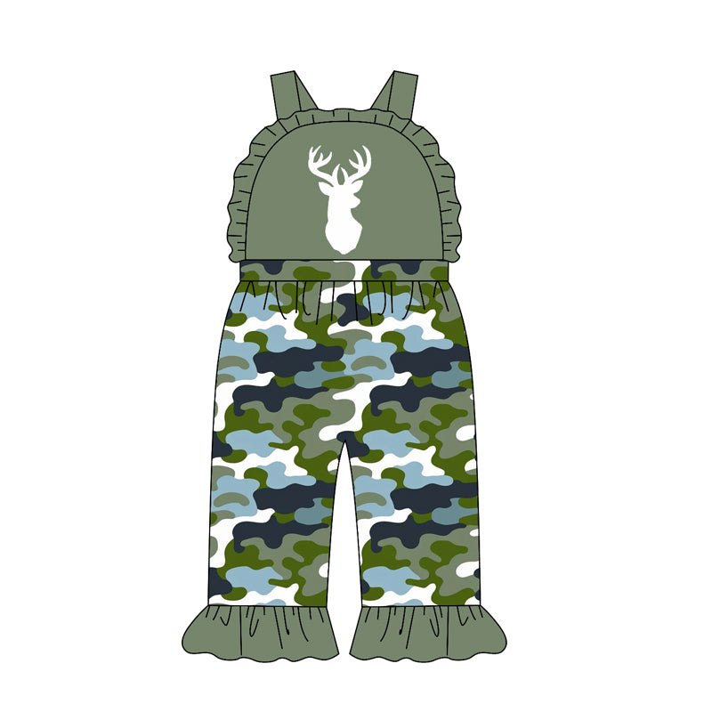 4.21 Pre order No Moq Baby Girls Strap Duck Leaves Camo Ruffle Pant Hunting Jumpsuits