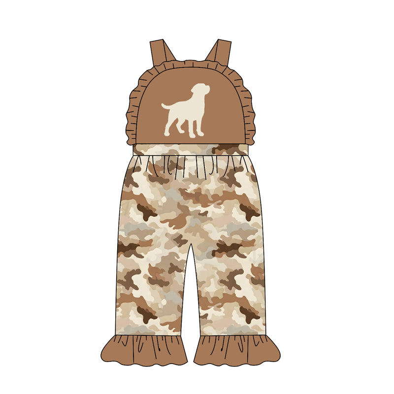 4.21 Pre order No Moq Baby Girls Strap Duck Leaves Camo Ruffle Pant Hunting Jumpsuits