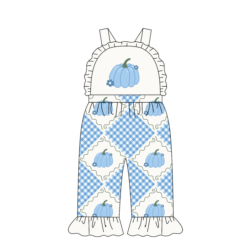 4.21 Pre order No Moq Baby Girls Strap Flowers Pumpkins Fall Ruffle Pant Hunting Jumpsuits