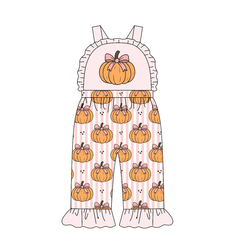 4.21 Pre order No Moq Baby Girls Strap Flowers Pumpkins Fall Ruffle Pant Hunting Jumpsuits