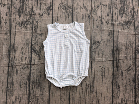 6.10 SR4232 Sample No Moq Baby Kids Sleeveless Light Blue Checked Button Pocket Rompers