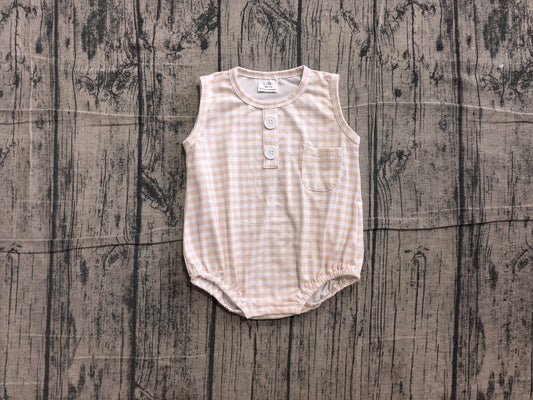 6.10 SR4233 Sample No Moq Baby Kids Sleeveless Light Pink Checked Button Pocket Rompers