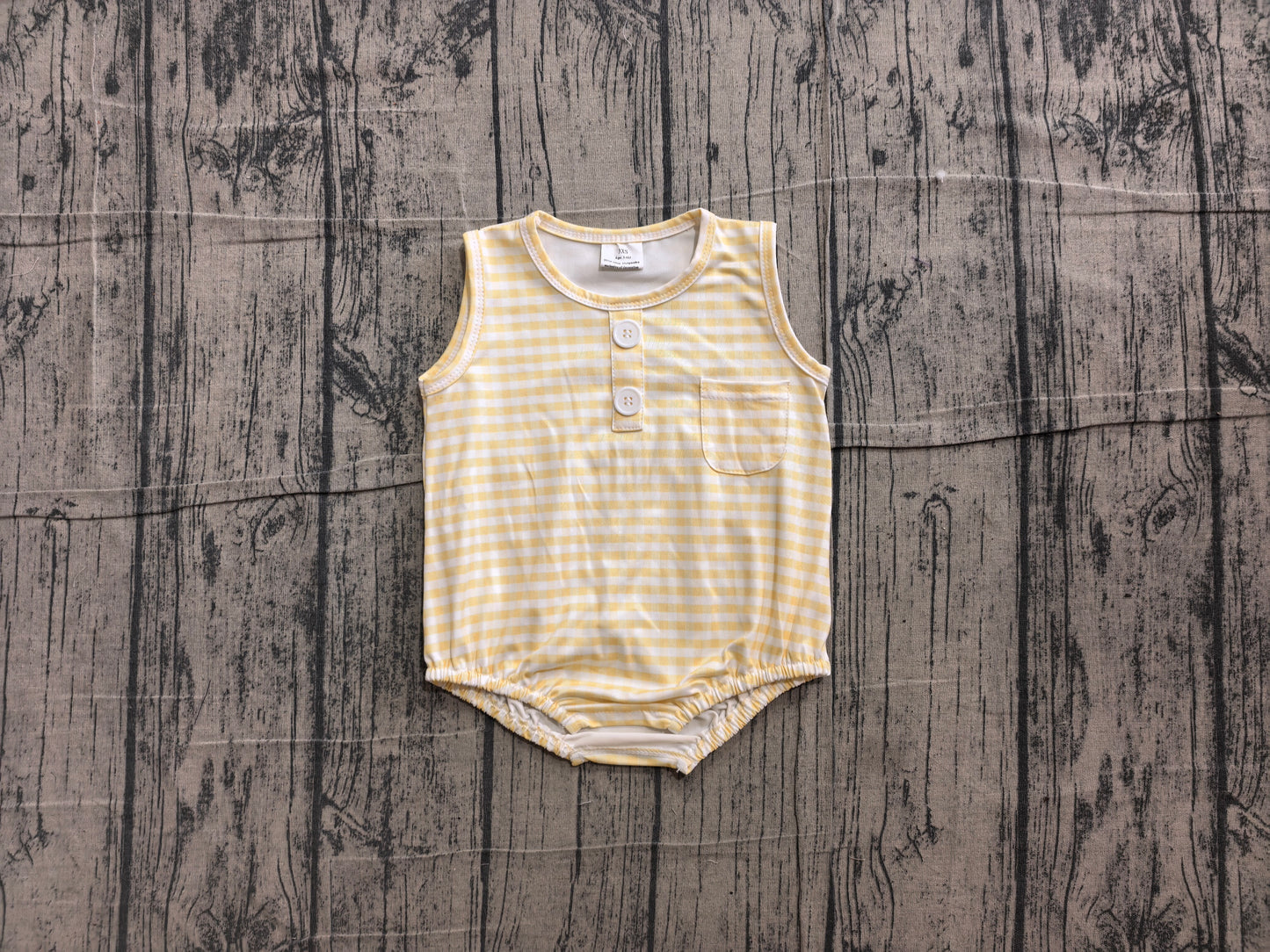 6.10 SR4236 Sample No Moq Baby Kids Sleeveless Yellow Checked Button Pocket Rompers