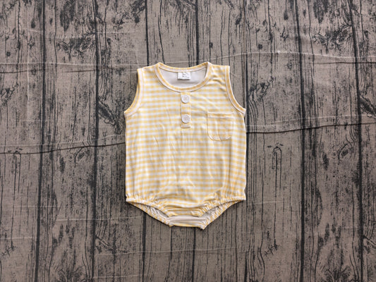 6.10 SR4236 Sample No Moq Baby Kids Sleeveless Yellow Checked Button Pocket Rompers
