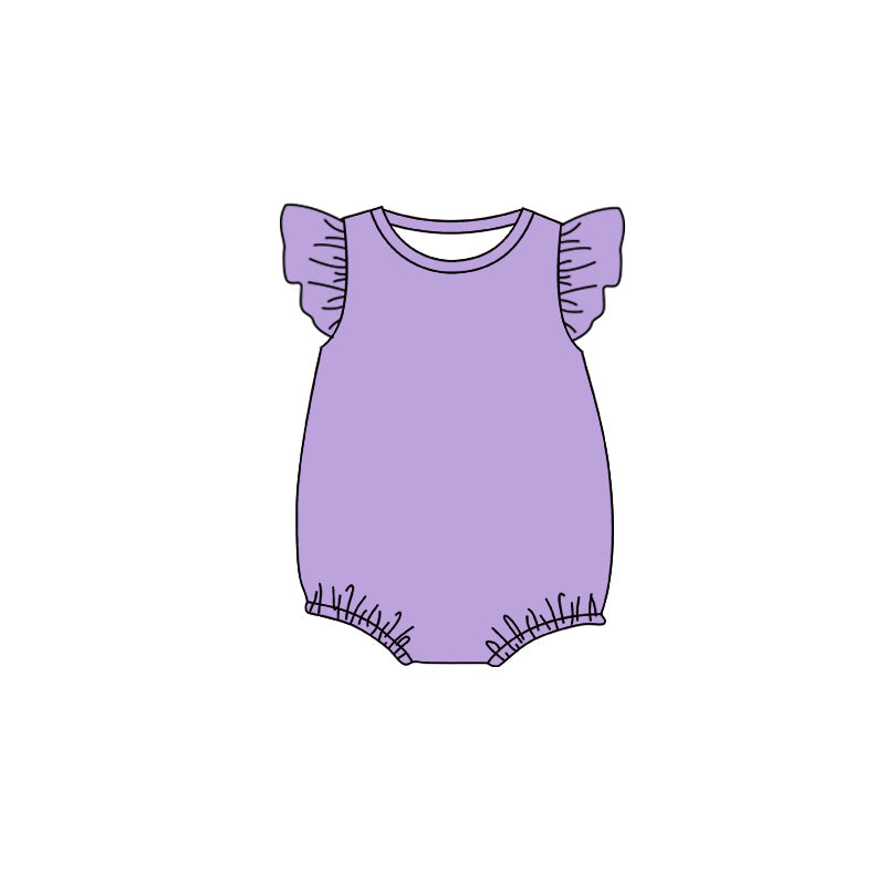 5.6 Pre Order No moq Baby Girls Solid Color Flutter Sleeve Summer Romper