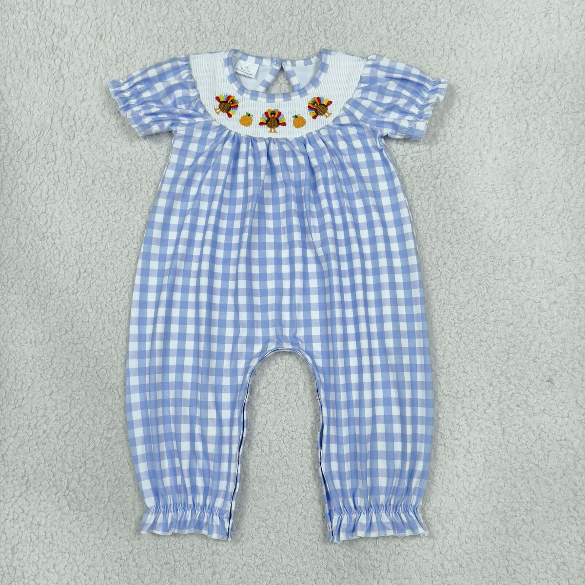 RTS NO MOQ （In stock） milk silk SR4276 Smocked Baby Girls Short Sleeve Turkey Pumpkins Thanksgiving Print Checked Rompers Holiday Rompers
