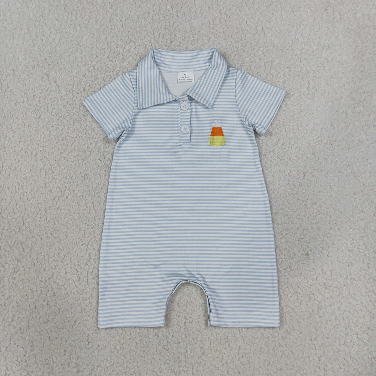 RTS NO MOQ （In stock）milk silk SR4281 Embroidery Baby Boys Blue Stripe Candy Print Short Sleeve Button Halloween Rompers