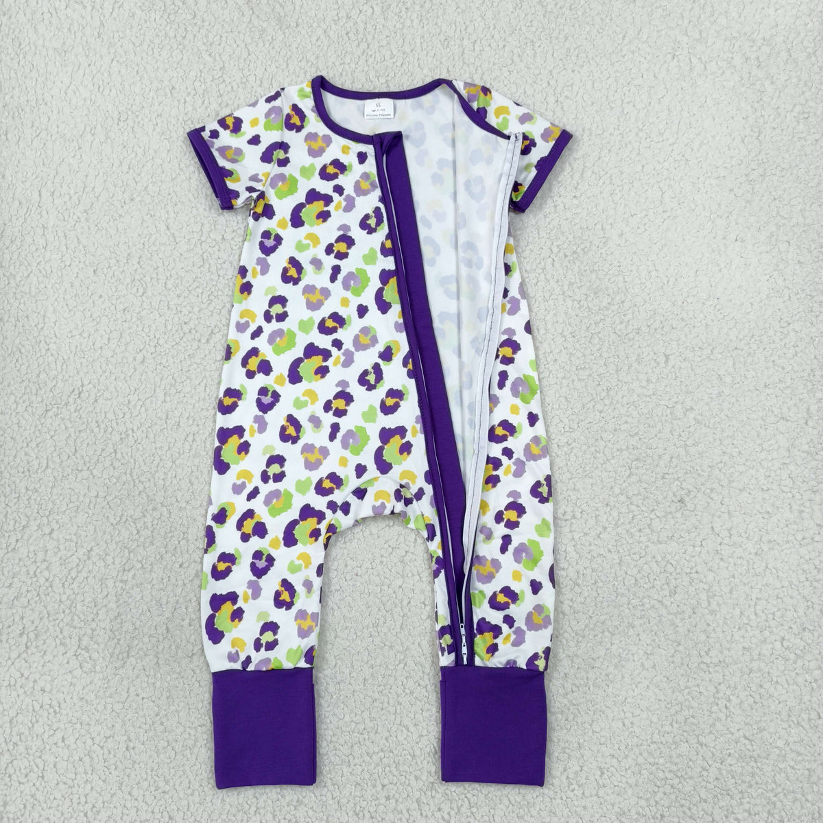 RTS NO MOQ （In stock）milk silk SR4312 Baby Girls Cute Leopard Printed Short Sleeve Two Way Zip Convertible Rompers