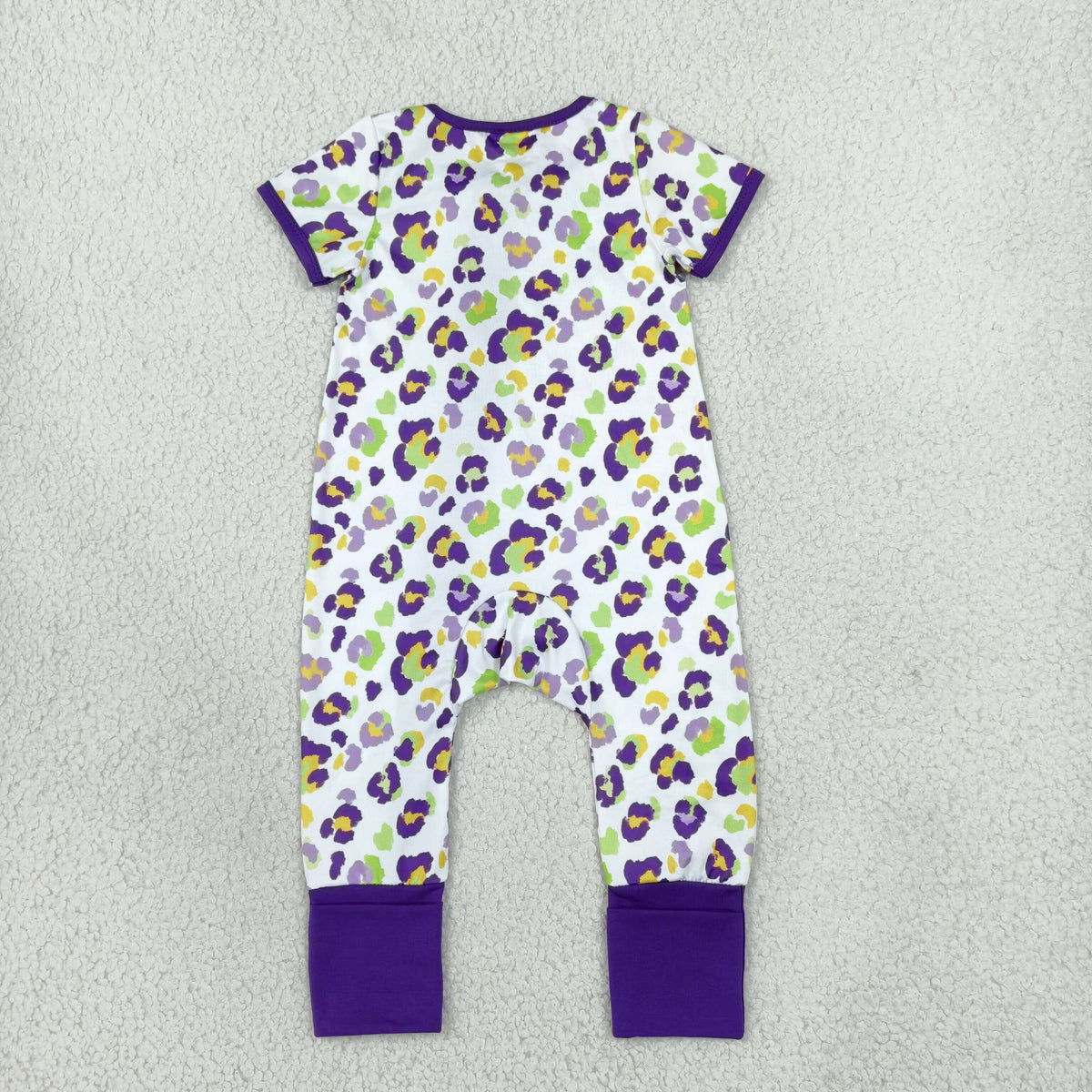 RTS NO MOQ （In stock）milk silk SR4312 Baby Girls Cute Leopard Printed Short Sleeve Two Way Zip Convertible Rompers