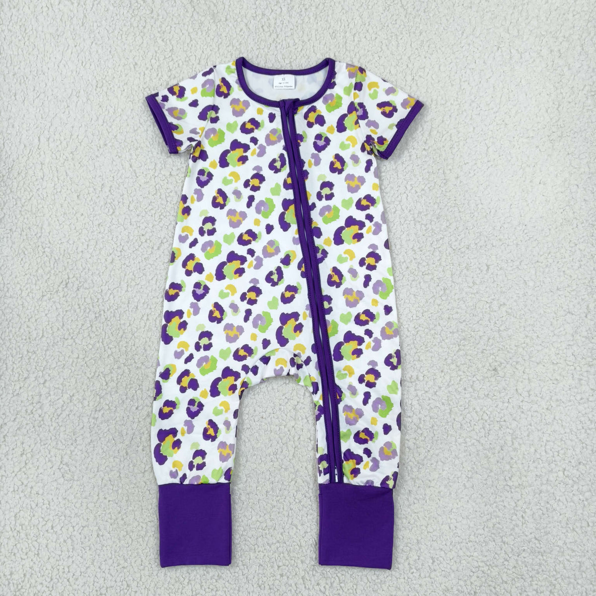 RTS NO MOQ （In stock）milk silk SR4312 Baby Girls Cute Leopard Printed Short Sleeve Two Way Zip Convertible Rompers
