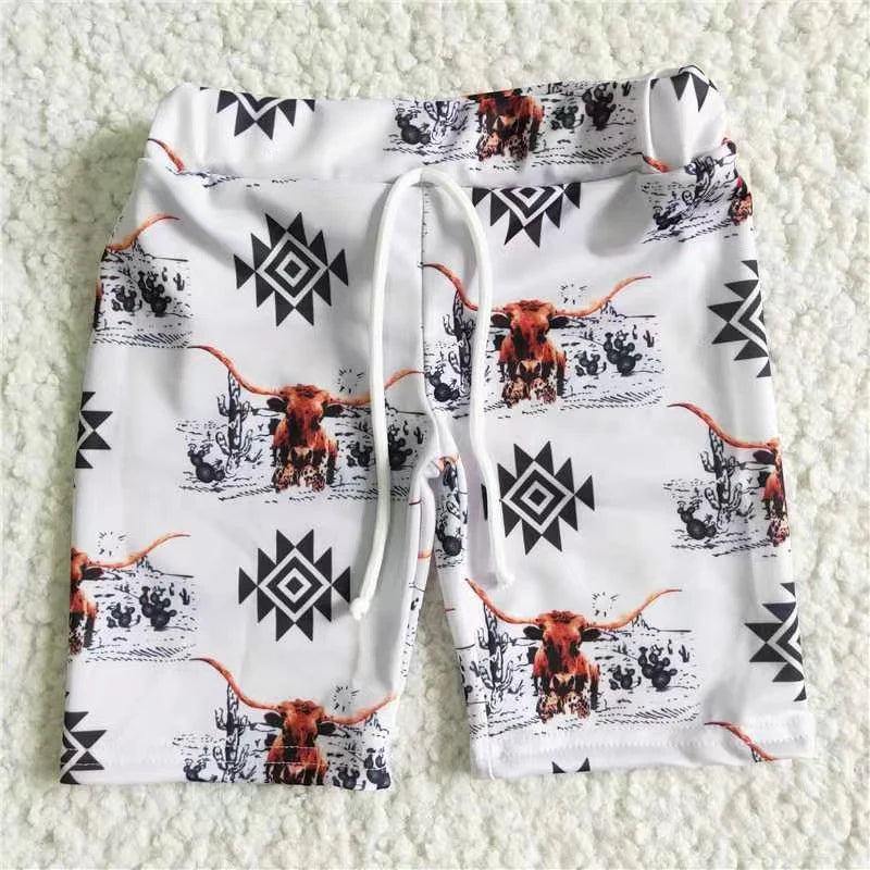 10.4 RTS Sibling Baby Boys Western Cows Cactus Swimsuits Trunks