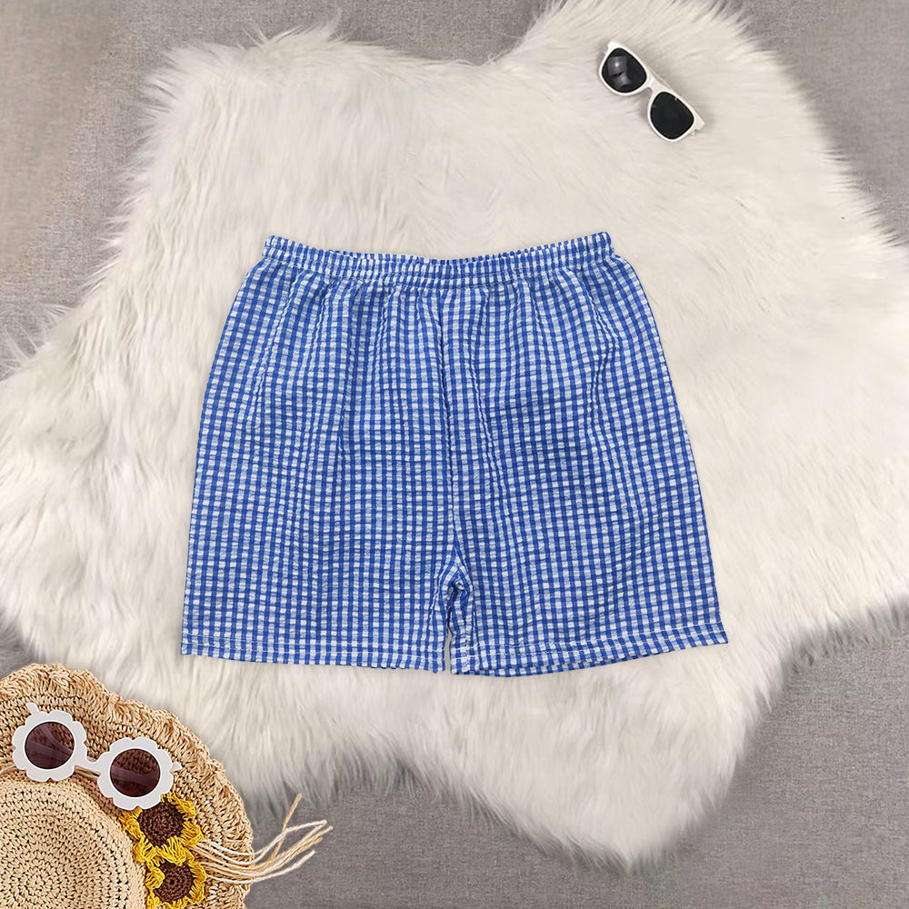 8.14  RTS Sibling Flag embroidery seesucker boy 4th of july shorts