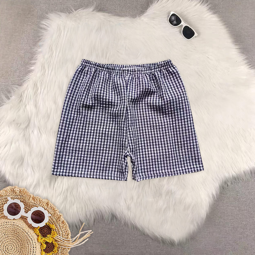 8.14  RTS Sibling Flag embroidery seesucker boy 4th of july shorts