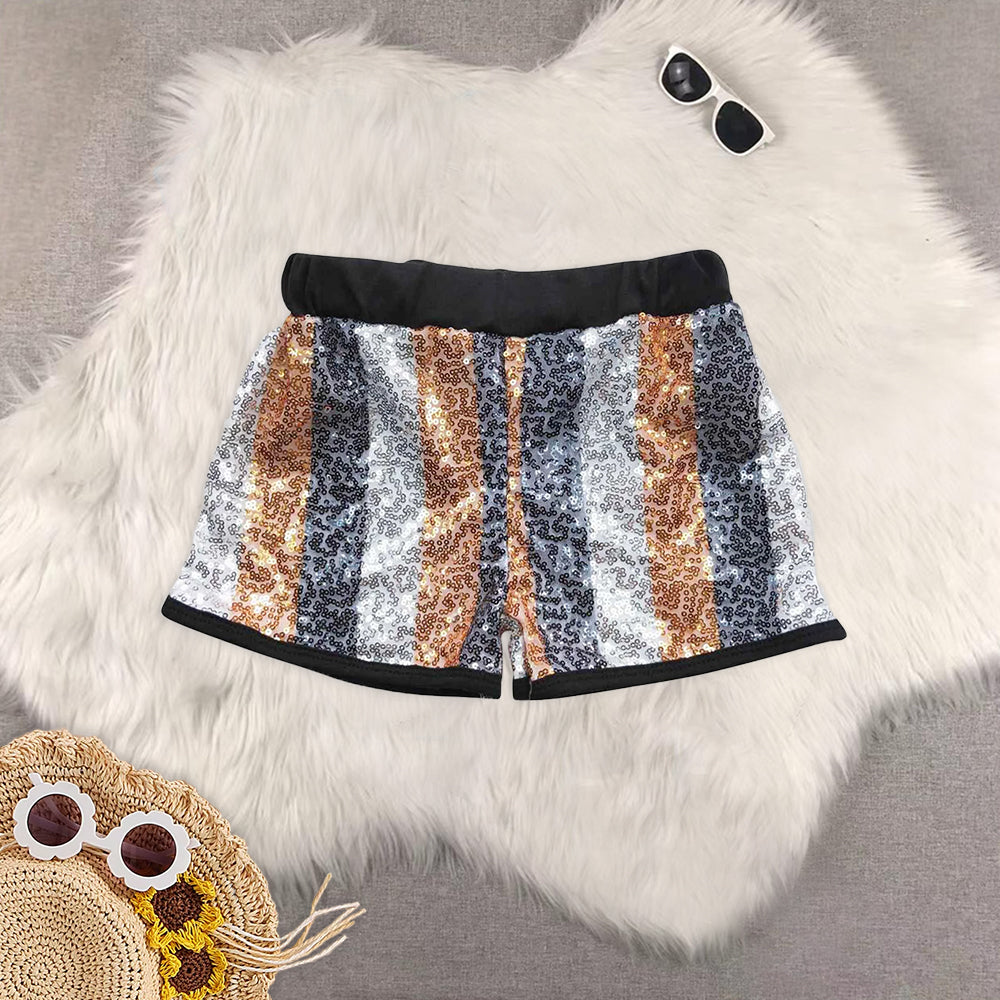8.19 RTS Sibling Baby girls Summer Shorts Purple gold green stripe sequin girls Mardi gras shorts