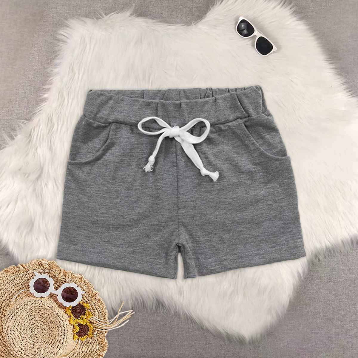 8.19 RTS Sibling Baby Boys Summer Shorts Light grey cotton pocket kids boy summer shorts
