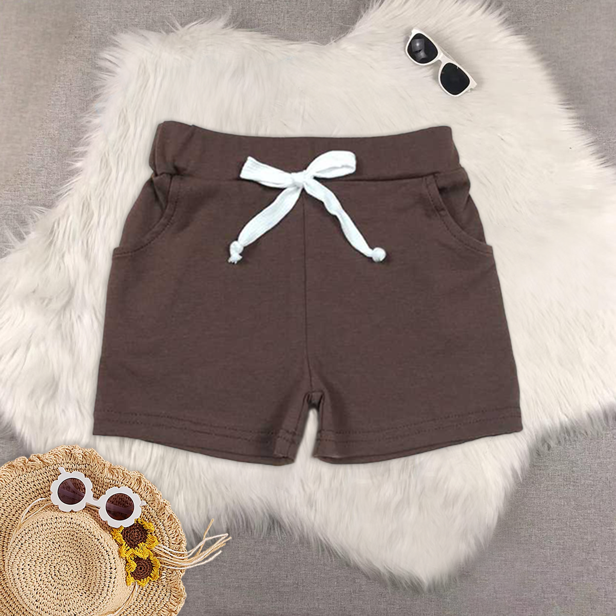 8.19 RTS Sibling Baby Boys Summer Shorts Light grey cotton pocket kids boy summer shorts