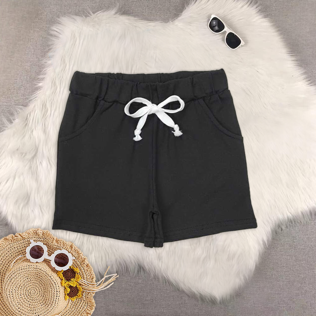8.19 RTS Sibling Baby Boys Summer Shorts Light grey cotton pocket kids boy summer shorts
