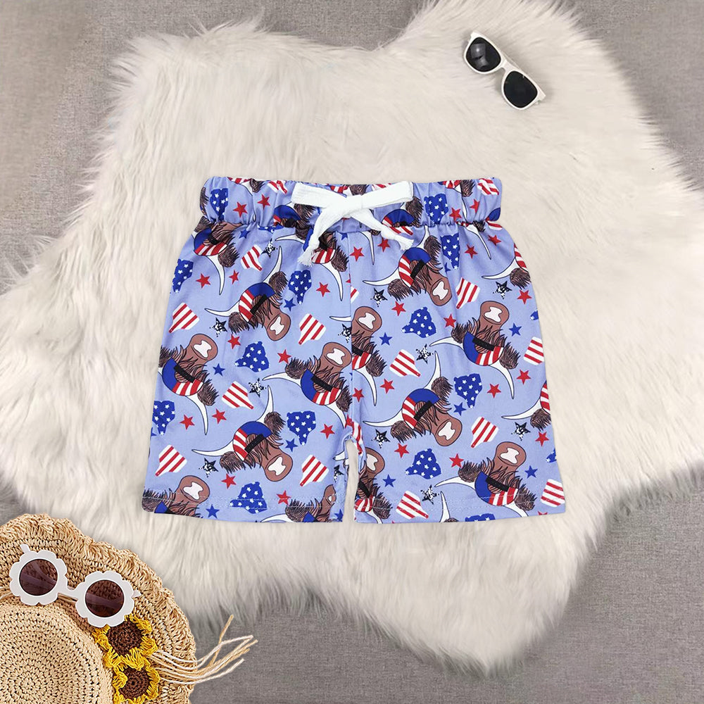 8.19 RTS Sibling Baby Boys Summer Shorts Highland cow tags boys 4th of july shorts