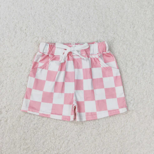 10.11 RTS Sibling Baby Girls Pink Black Plaid Summer Shorts Bottoms