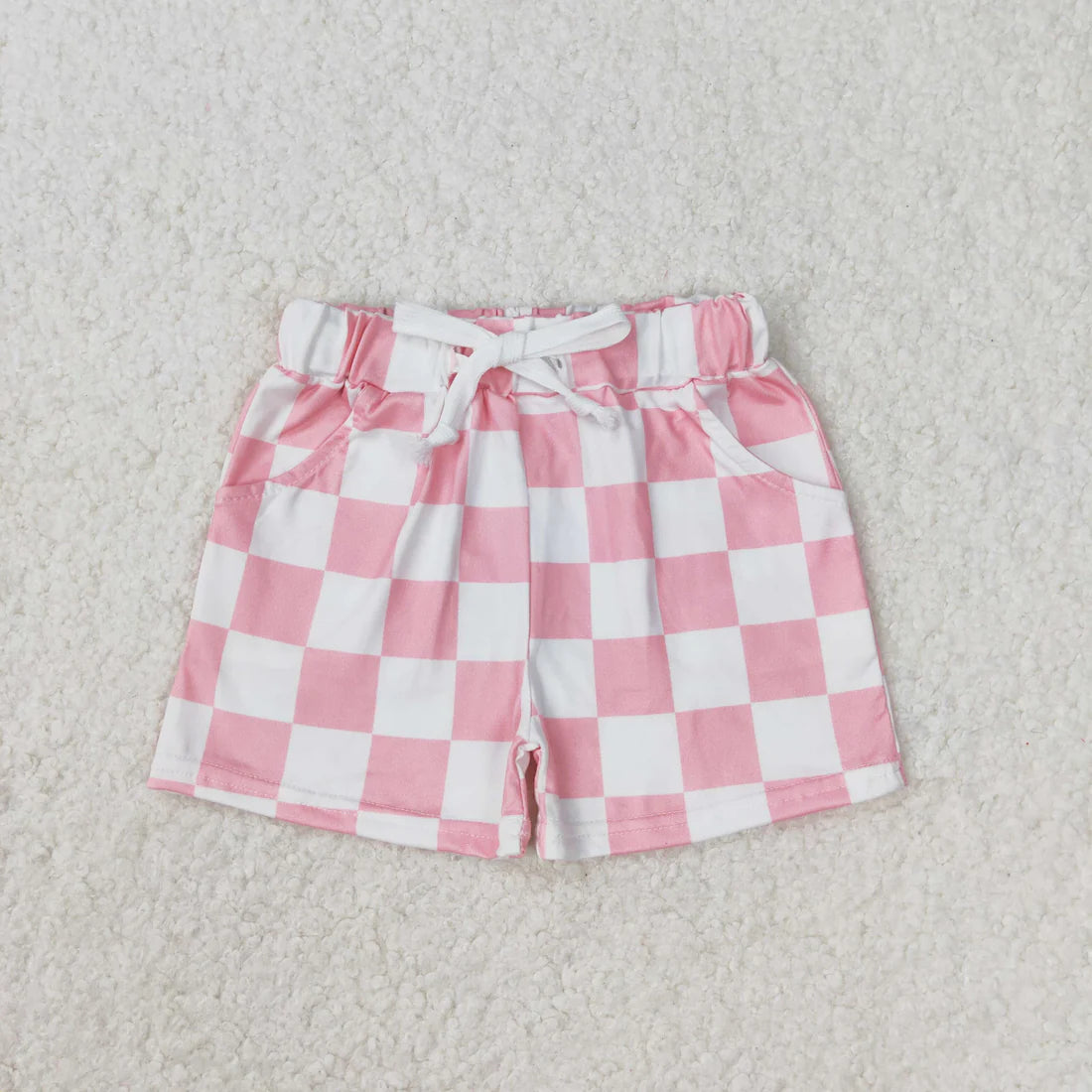 10.4 RTS Sibling Baby Girls Pink Black Plaid Summer Shorts Bottoms