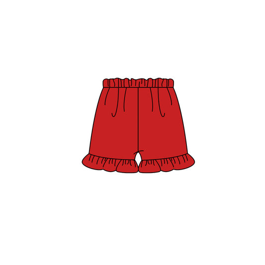 SS0269Red cotton one layer ruffle girls summer shorts