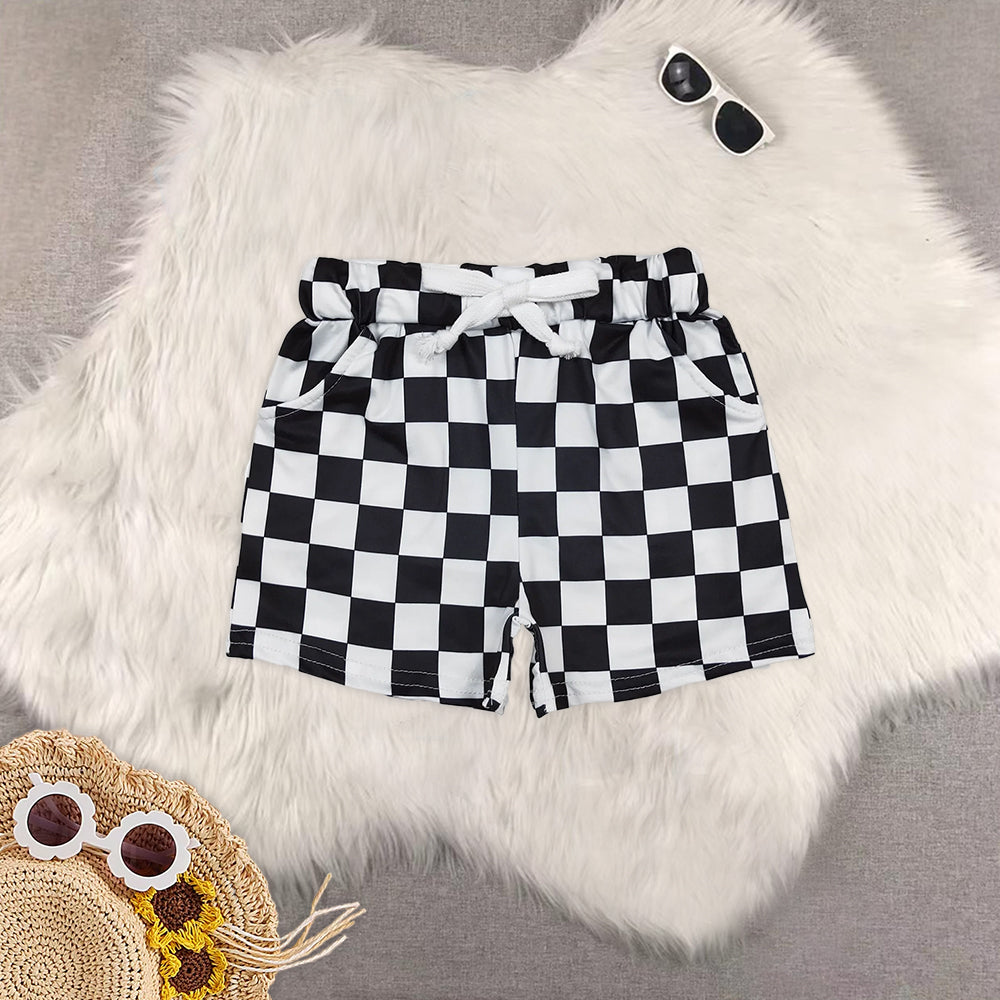 8.19 RTS Sibling Baby Boys Summer Shorts Black plaid pockets kids boys summer shorts