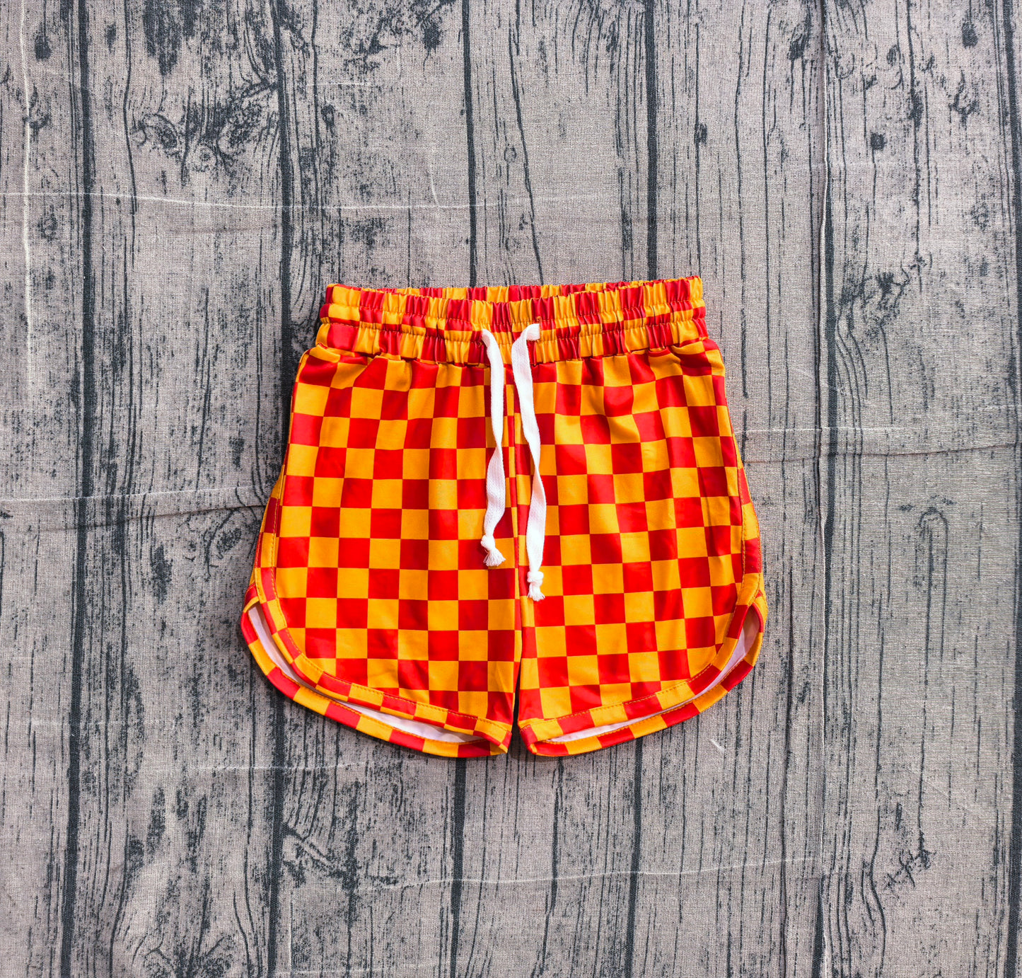 4.9 SS0297 Sample No Moq Baby Girls Orange Checkered Elastic Sports Shorts