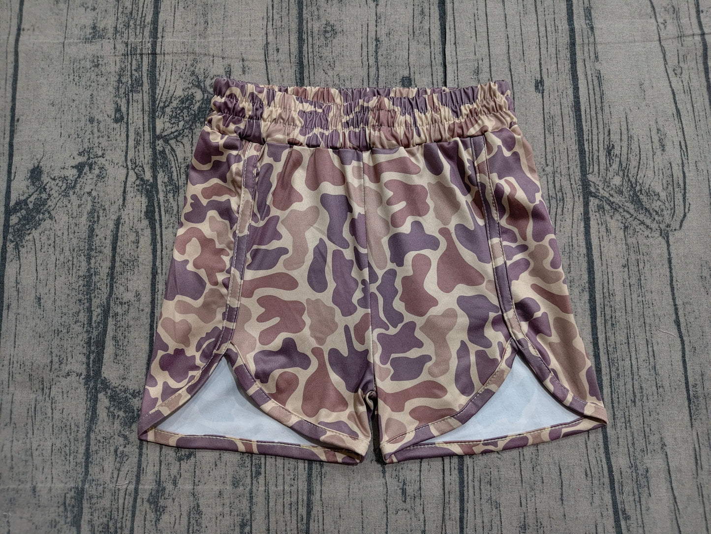 4.1 SS0373 Sample No Moq Baby Boys Olive Brown Ducks Camo Hunting Pockets Shorts Bottom
