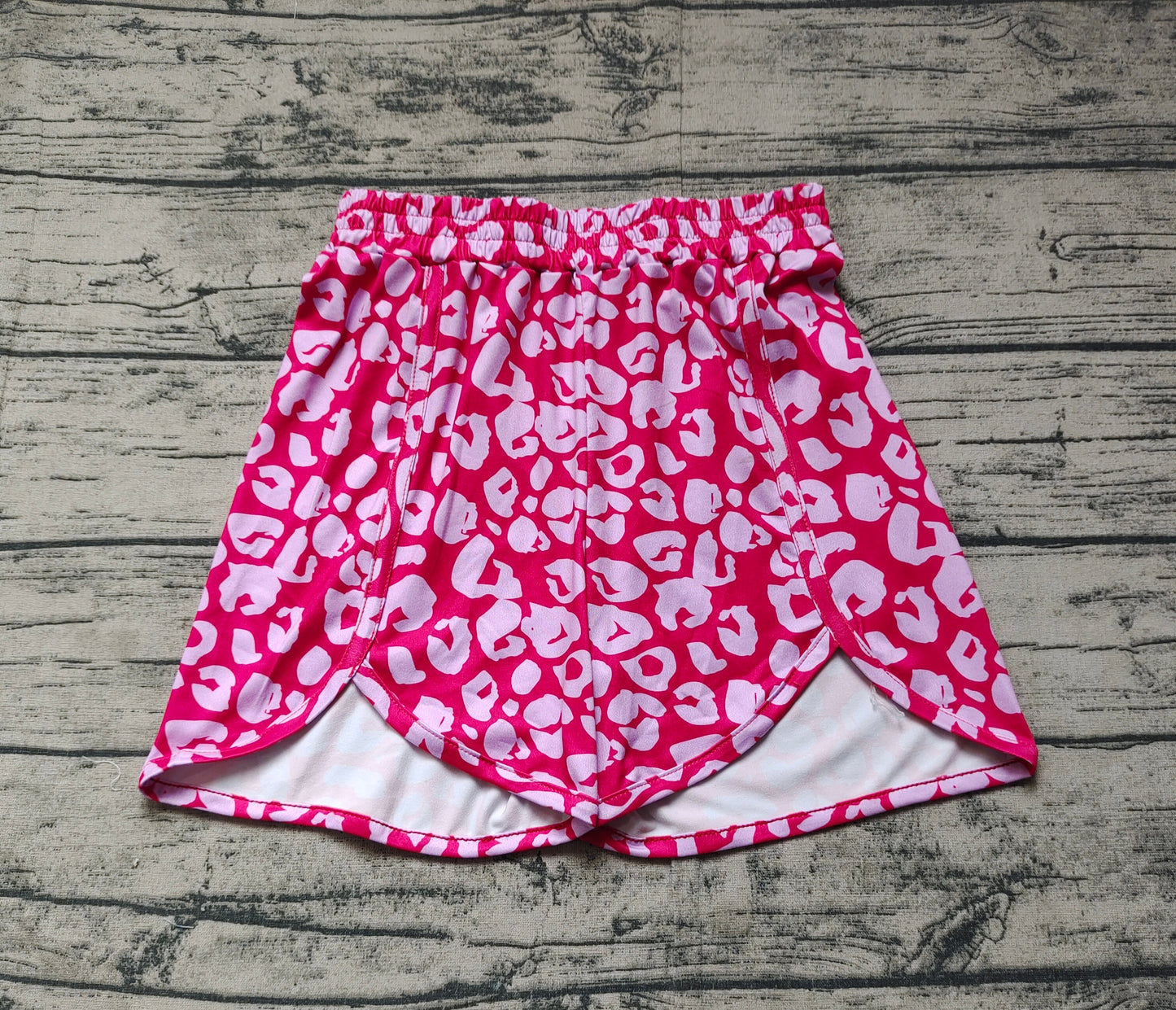 SS0382Women's Hot Pink Leopard Print Elastic Waist Shorts Summer Fashion Adult Casual Bottoms